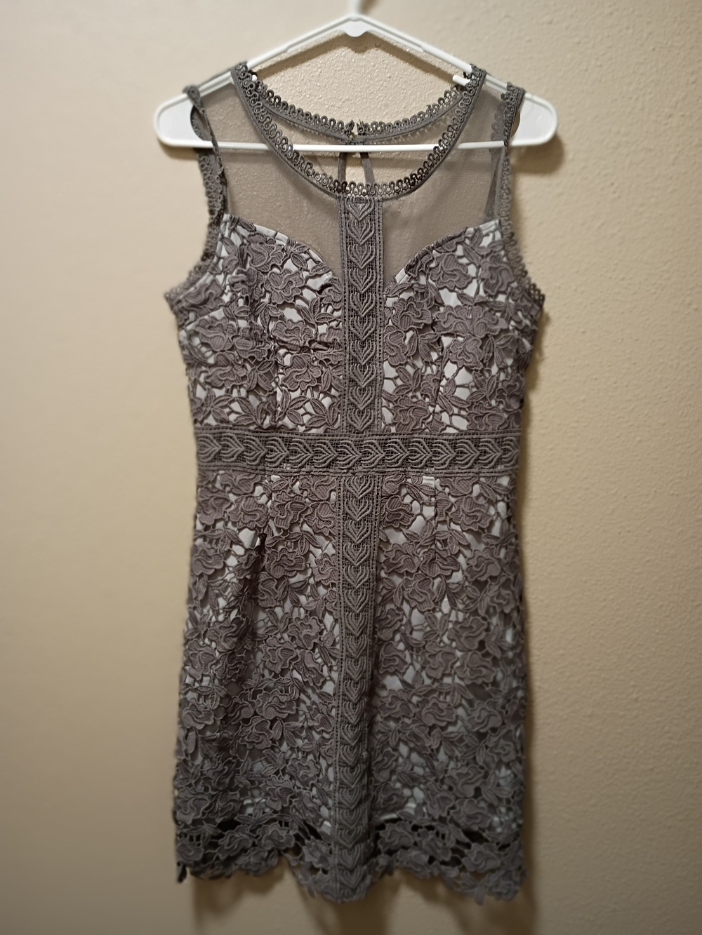 Sleeveless Lace Overlay Dress in Silver